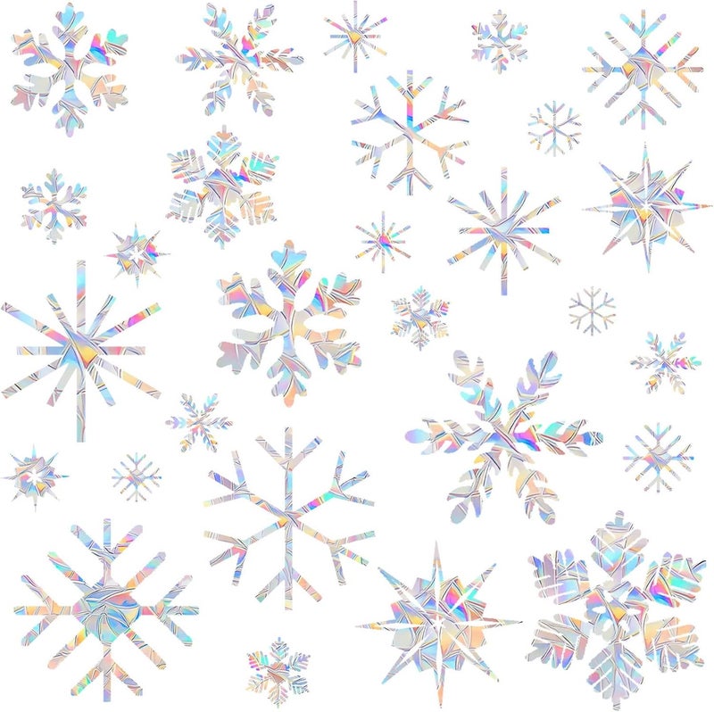AREAWA Window Decals for Glass Windows,Anti-Collision Clings to Save Birds from Window Collisions,Non Adhesive Prismatic Window Clings, Rainbow Stickers,Christmas Snowflake Window Clings,(28pcs) - Image 1